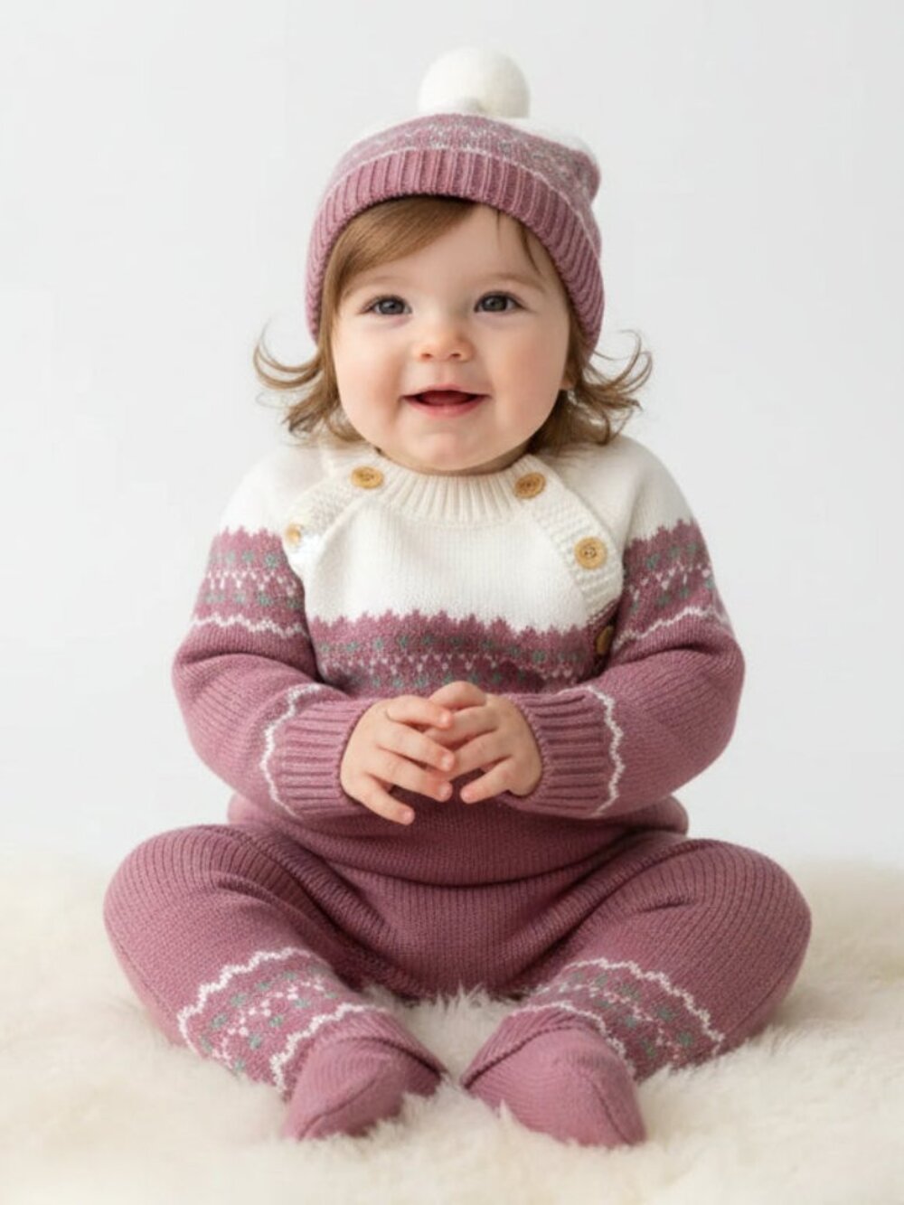 Argyle Knit Dusty Rose Unisex Romper with Matching Hat, Set, Kids, NWT
